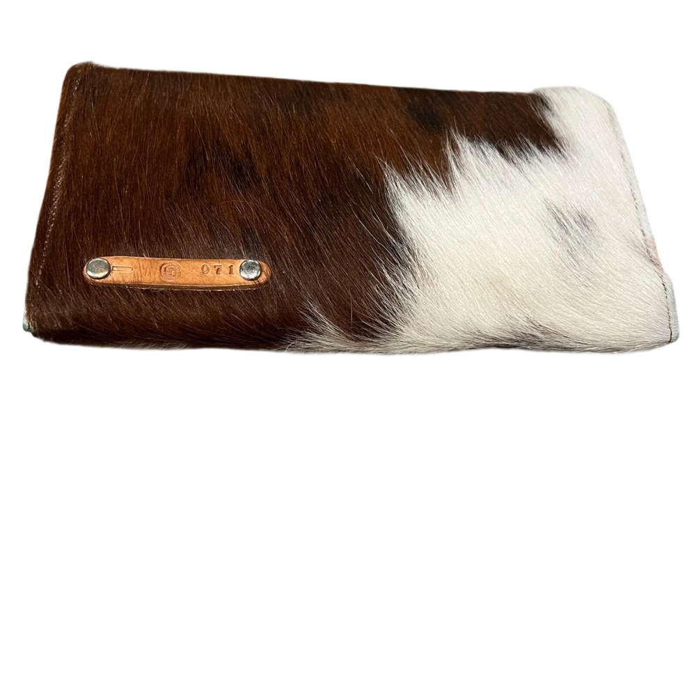 Farmericana WG 971 Western Cow Hair on Hide Clutch Bag Brown White Leopard Print